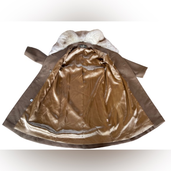 100% Wool Camel Mid-Length Trench Coat Vintage 60’s Blue Fox Collar Medium Vntg - Picture 7 of 16